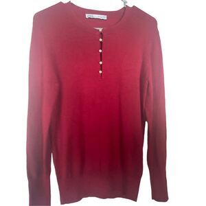 Zara Women's Red Long-Sleeve Half-Button Sweater Large